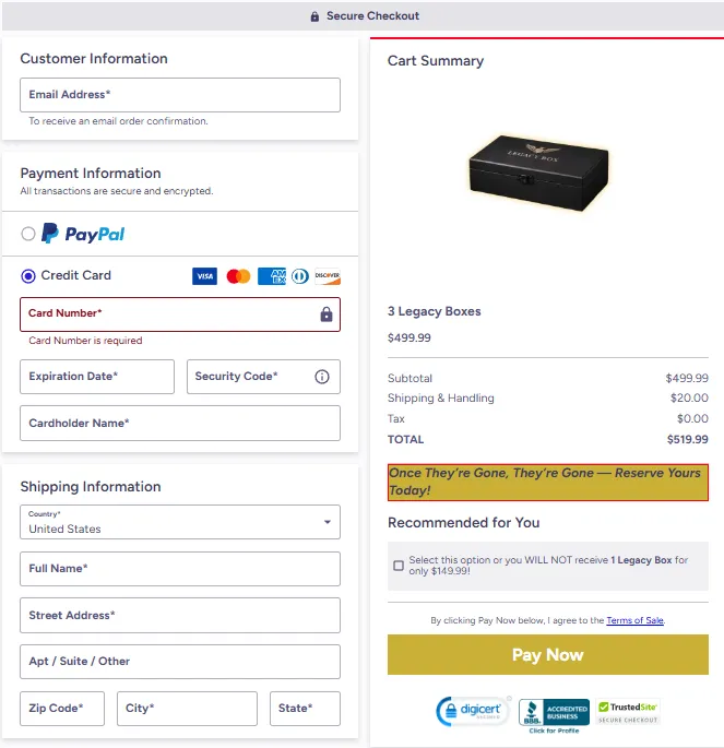 Secure Legacy Box checkout